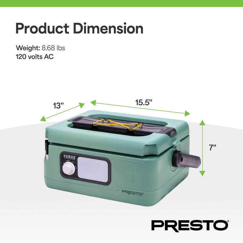 Presto 06019 8 Qt Nomad Portable Electric Slow Cooker, Locking Lid, Green/Gold