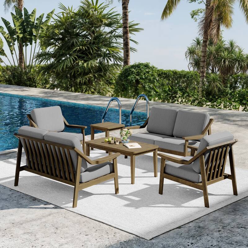 6-piece Adirondack Teak Patio Armchairs Loveseat Seating Conversation Set