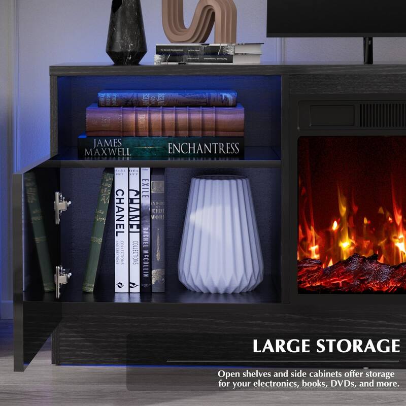 Bossin 70" Fireplace TV Stand with 36" Electric Fireplace, TV Stand for TVs Up to 80", 16 Colors LED Lights/Entertainment Center