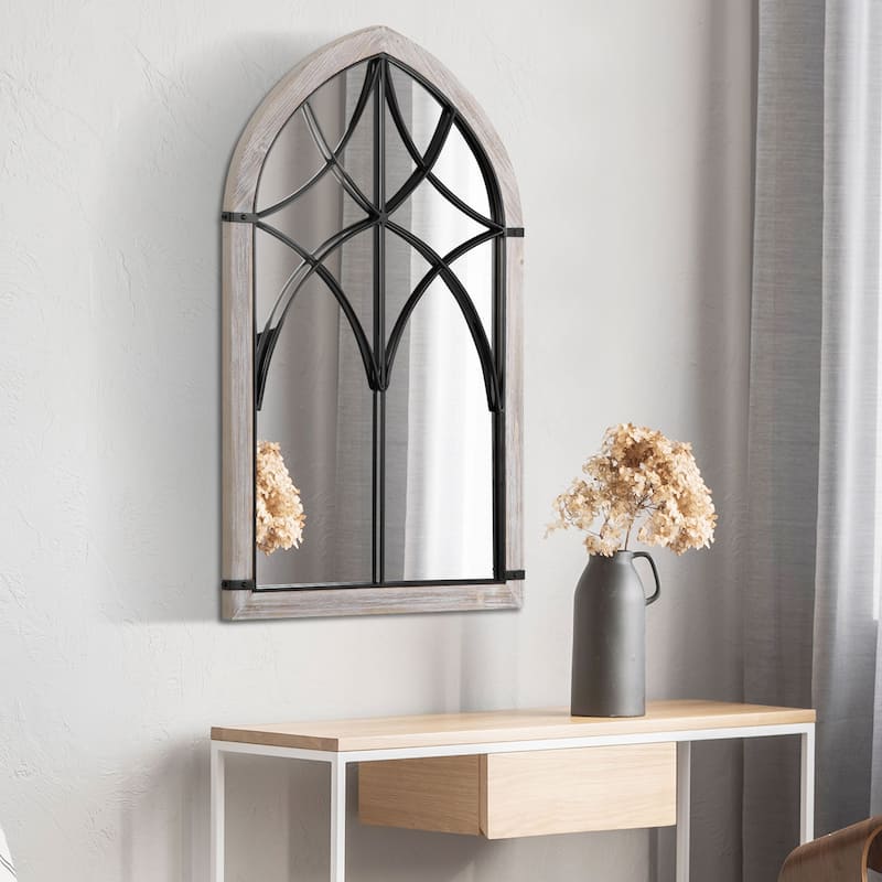 HOMCOM 36.5" x 23.5" Farmhouse Wall Mirror, Arch Window Mirror for Wall in Living Room, Bedroom - 36.5" x 23.5" x 1" - 36.5" x 23.5" x 1"