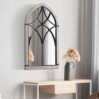 HOMCOM 36.5" x 23.5" Farmhouse Wall Mirror, Arch Window Mirror for Wall in Living Room, Bedroom - 36.5" x 23.5" x 1"
