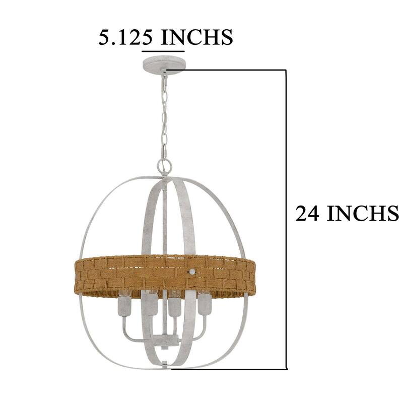 Baty Chandelier, 4 Light Rustic Rattan Round, White Metal 21 Inch