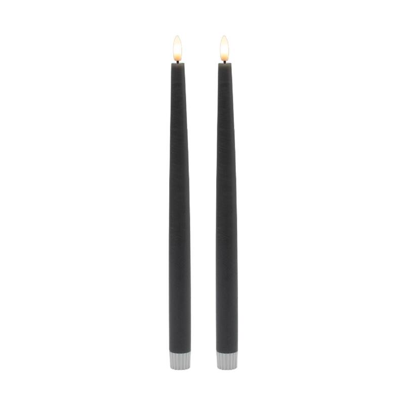 Tall 3D Flame LED Taper Candles - 11.75" - Gray - Set of 2