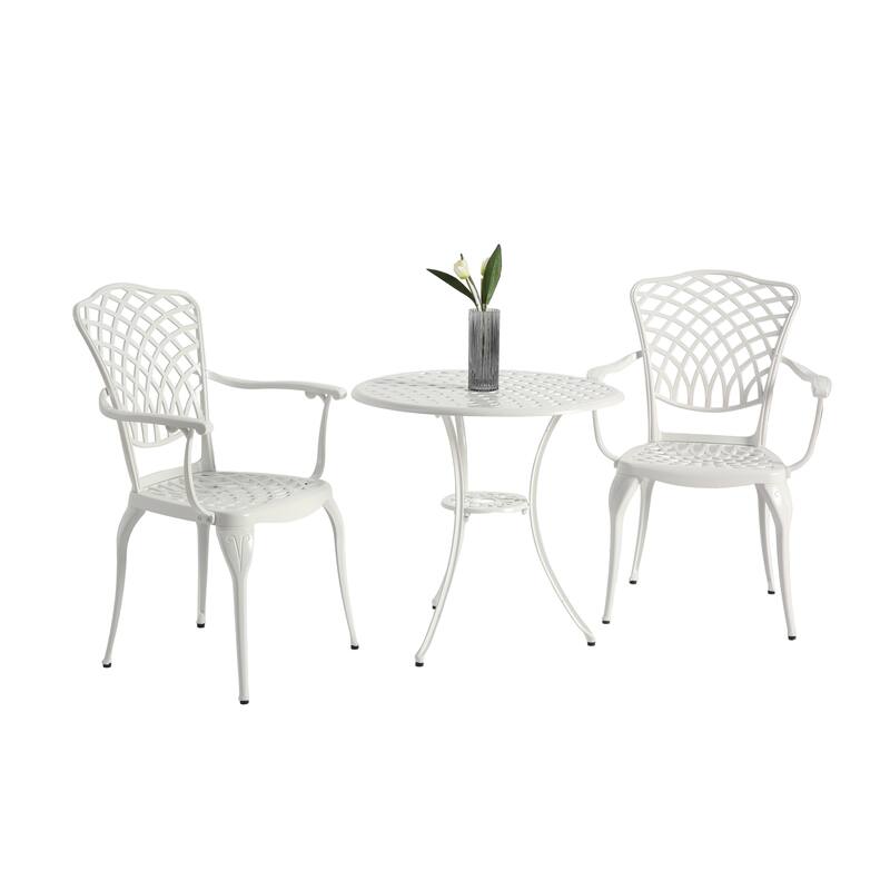 Aluminum Bistro Table and Chairs Set wUmbrella Hole(2 Chairs 1 Table)