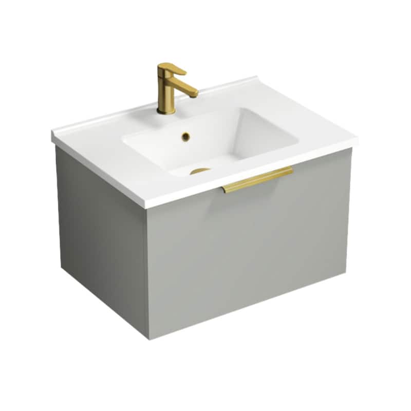Nameeks Bodrum-2618-W Bodrum 24" Wall Mounted Single Basin Vanity Set - Grey Mist / Matte Gold - Steel Finish