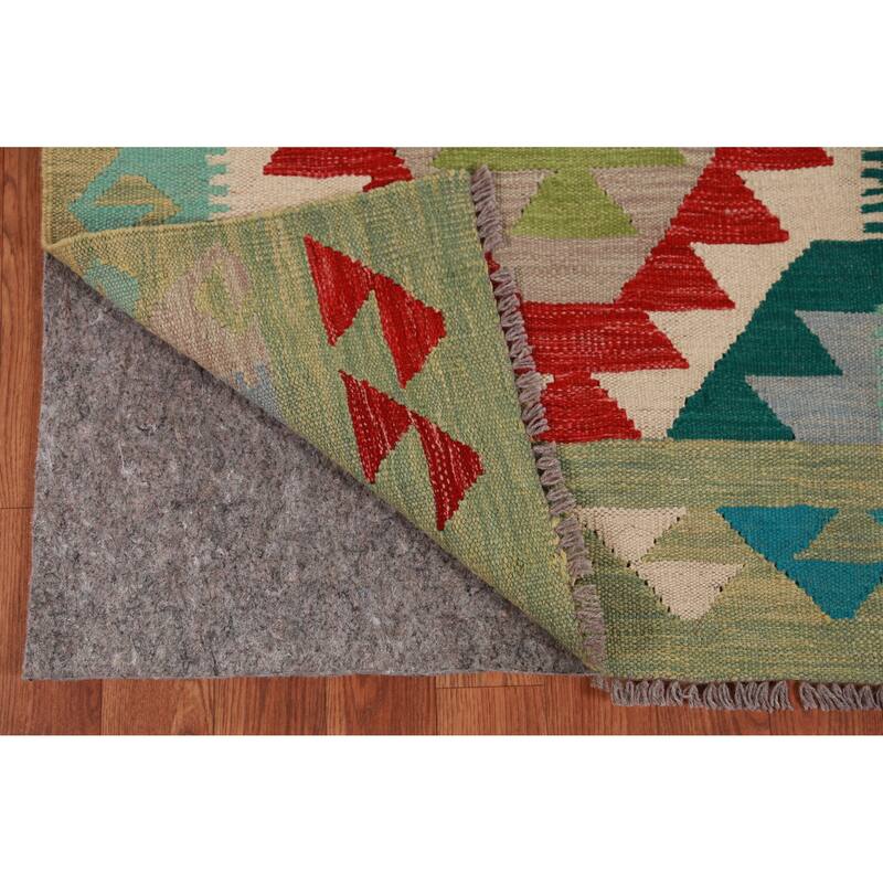 Hand Woven Oriental 100% Wool Carpet Southwestern Geometric Multi-Colored Kilim Runner Rug - 15' 11'' X 2' 7''