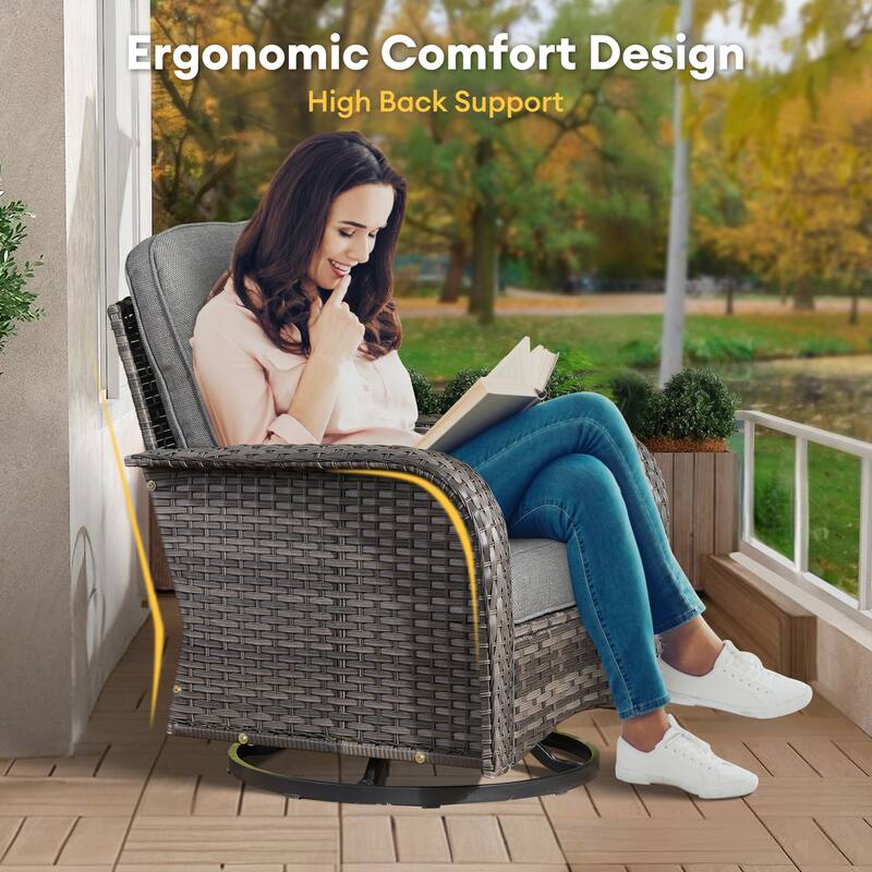 HOOOWOOO 8-piece Wicker Rattan Outdoor Furniture Patio Swivel Chair Set