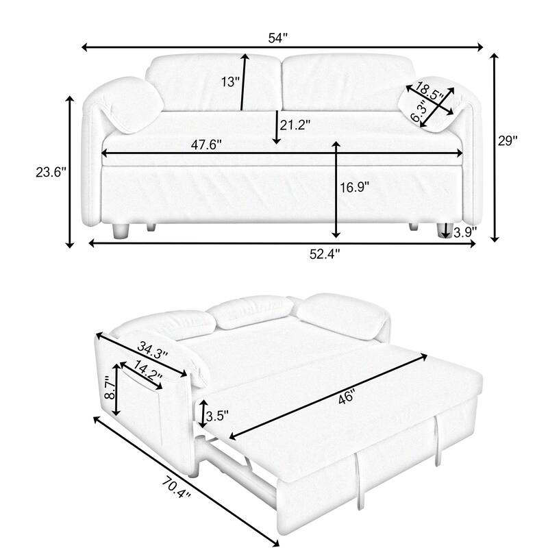 3 in 1 Convertible Sleeper Sofa Bed, Velvet Pull Out Couch Bed, Loveseat Sofa with Reclining Back & Pillows Armrests