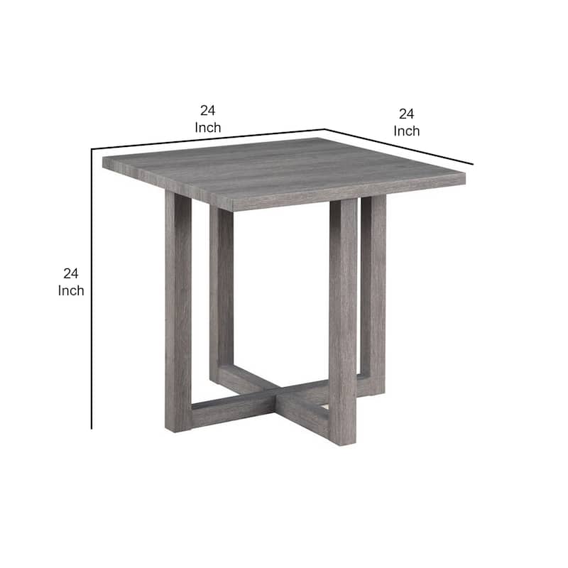 Mizo 24 Inch Modern Side End Table, Rubberwood, Crossed Base, Smooth Gray