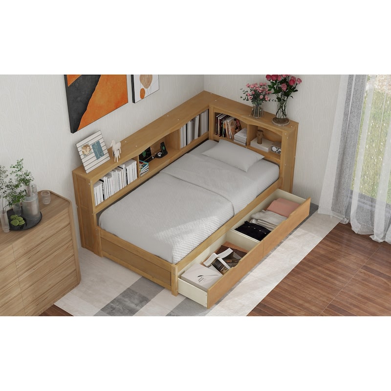 Wood Twin Size Daybed with Two Storage Drawers, Storage Cabinets and USB Ports