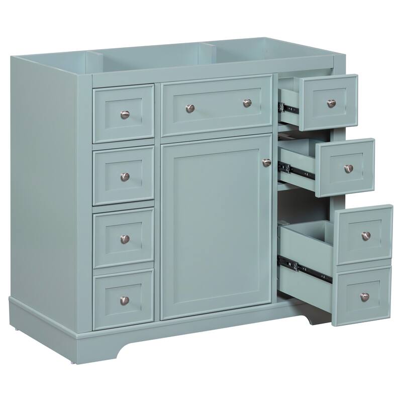 35.6" White Freestanding Bathroom Vanity with 6 Drawers, 1 Door, Adjustable Shelf, Modern Painted Finish