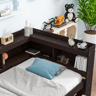 Twin Bed with Bookcases & Drawers - Space-Saving