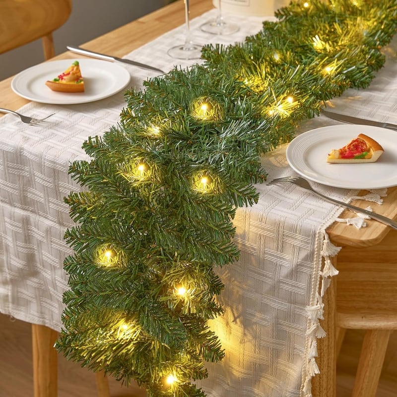 Joyfy 9ft Christmas Garland Prelit with 50 Count Light, Plug in Lighted