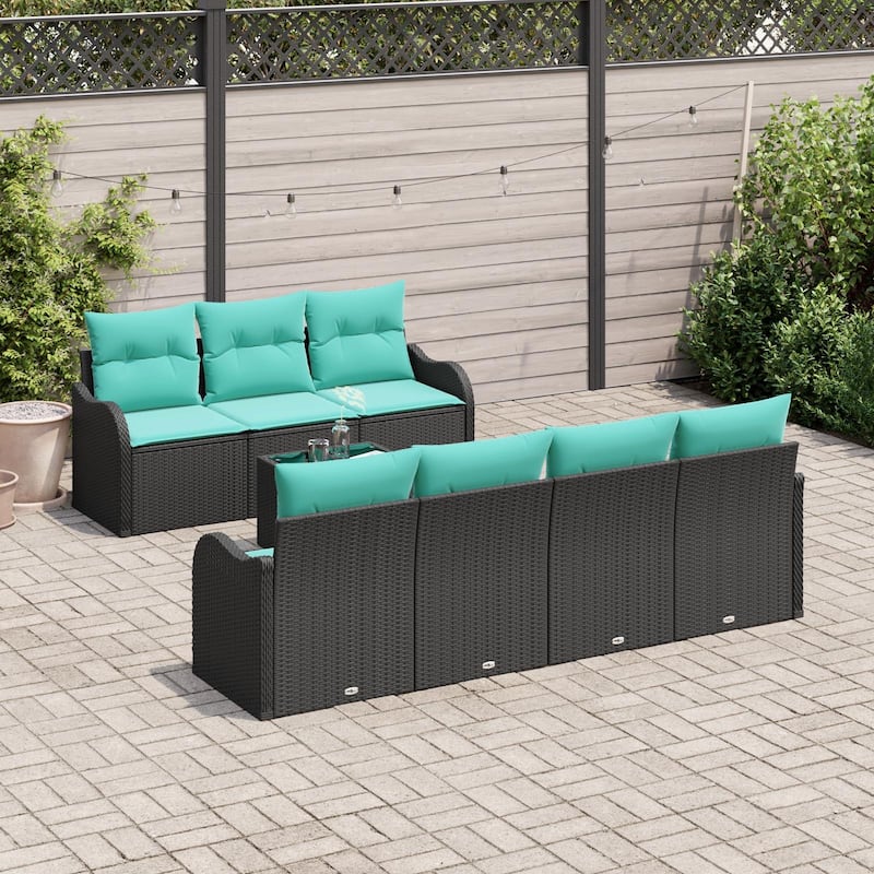 vidaXL 8 Garden Sofa Set with Cushions Black Poly Rattan - 90.9 x 24.4 x 27.2