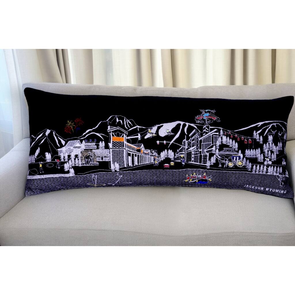 HomeRoots Dark Gray And White Jackson Nighttime Skyline Lumbar Decorative Pillow