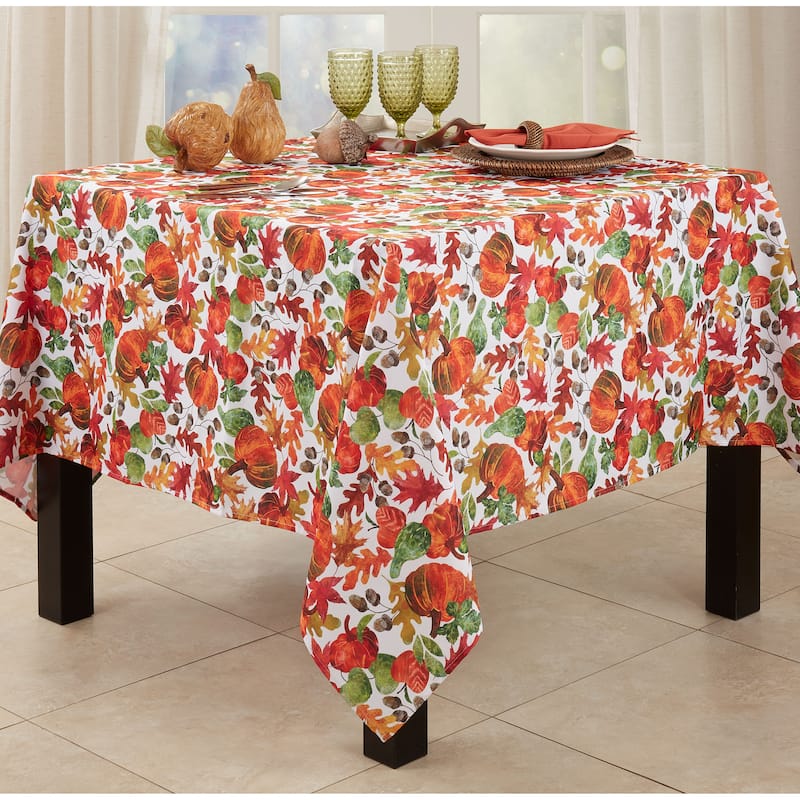 Fall Tablecloth With Pumpkin Foliage Design