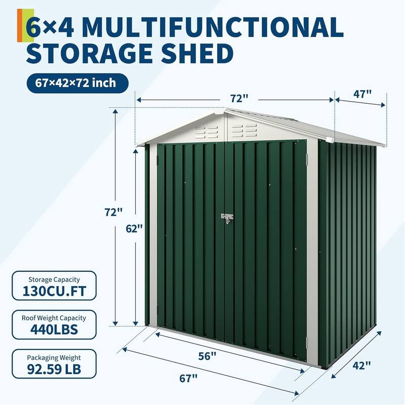 6×4FT Storage Shed Metal Tool Garden Shed for Garden, Backyard, Patio