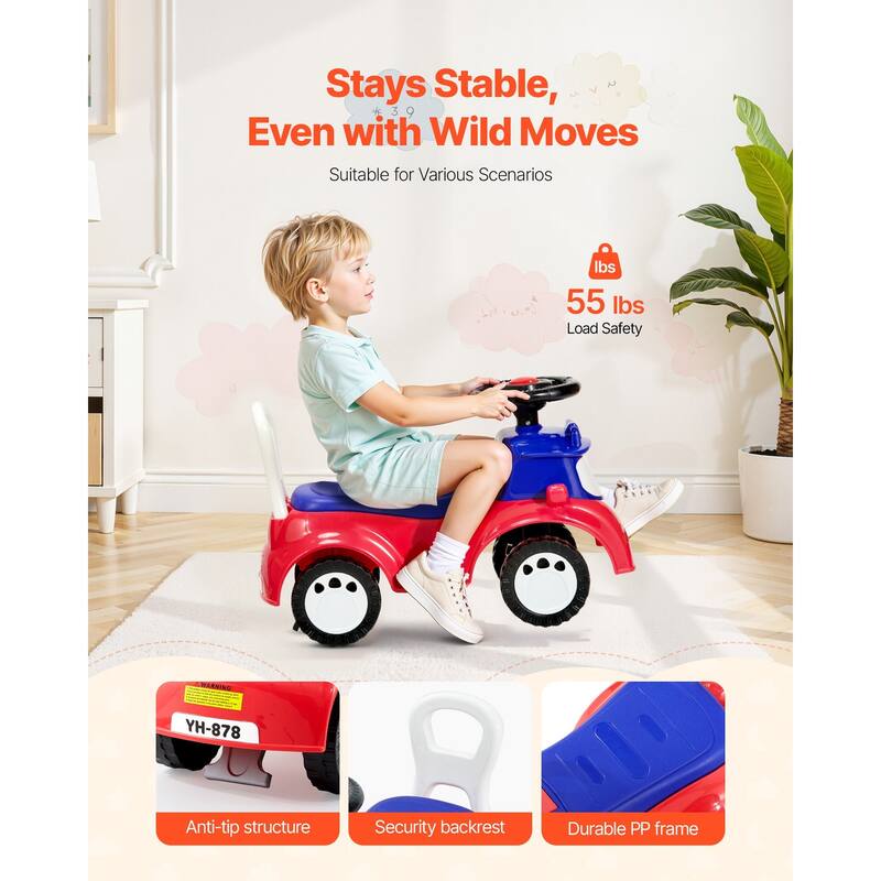 Kids Ride-On Toy with Music and Storage, 55 lbs Capacity - 24.4 x 10.8 x 15.6 in