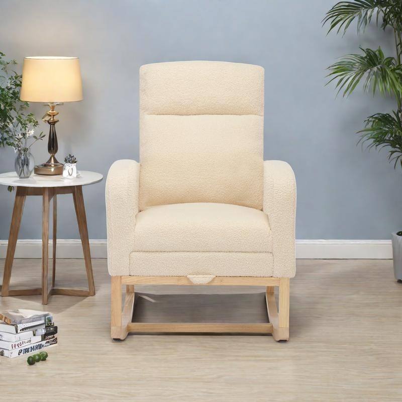Polyester Blend Rocking Chair with High Backrest, Side Pocket and 300lb Weight Capacity