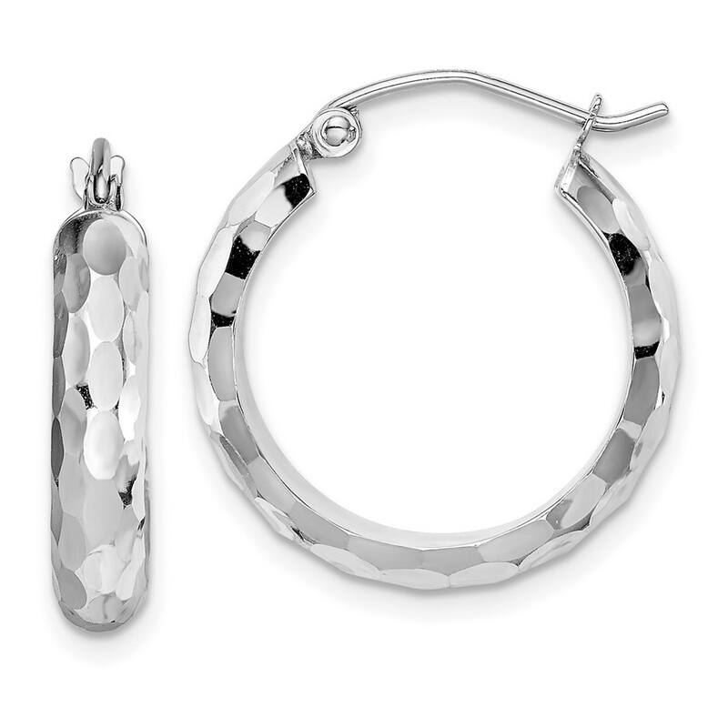 Curata 14k White Gold 21.2xmm Heavy Diamond Cut Hoop Earrings