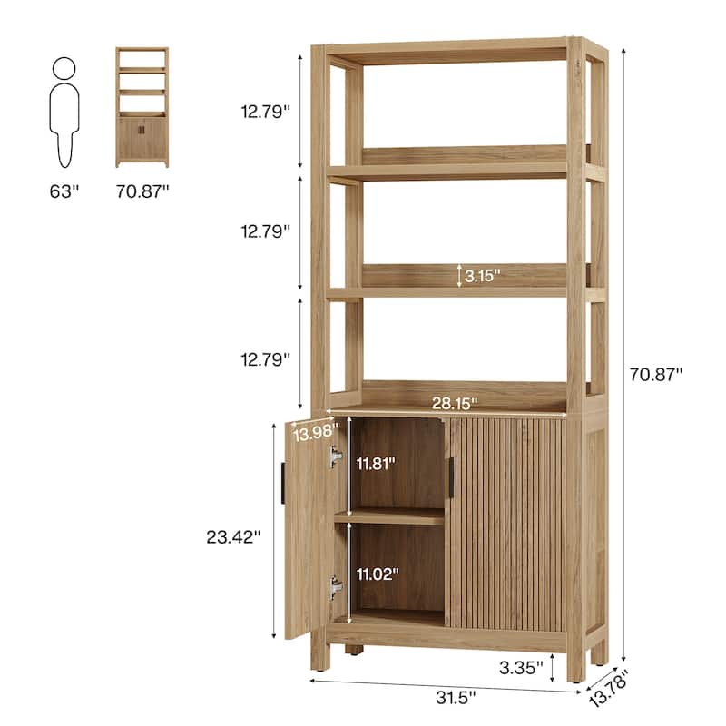 70.9-inch Tall Bookshelf Bookcase with Door Cabinet for Living Room - 13.78" D x 31.5" W x 70.9" H