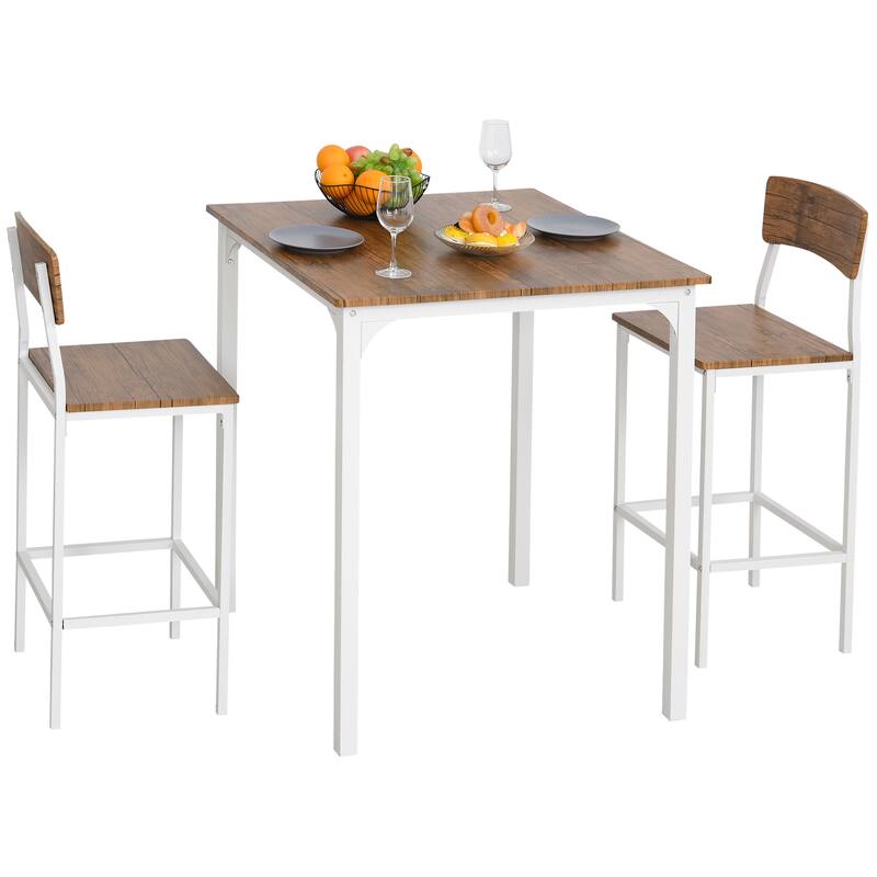 HOMCOM 3 PCs Modern Counter Height Dining Table Set with 2 Matching Stools Foorest Steel Legs