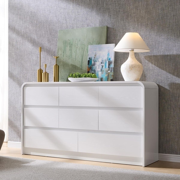Modern 8-Tier Wooden Drawer Dresser, 55-Inch Tall with Curved Profile Design - Bed Bath & Beyond - 42944290 Modern 8-Tier Wooden Drawer Dresser, 55-Inch Tall with Curved Profile Design - Bed Bath & Beyond - 42944290