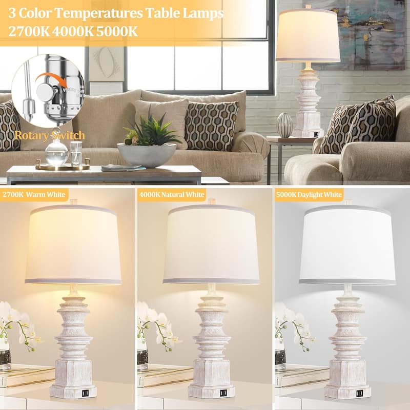 Table Lamps for Nightstand Set of 2, Bedside Lamp with Dual USB Charging Ports, Farmhouse Decor Table Lamps