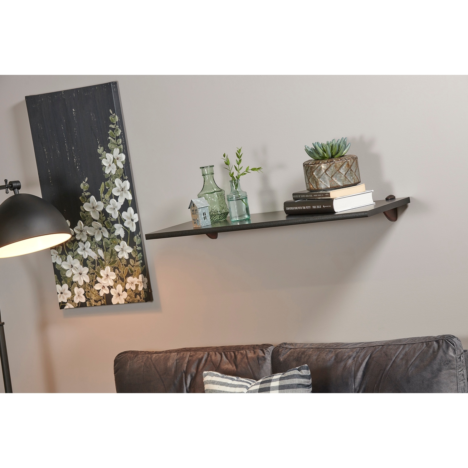 Wallscapes Black Wood Wall Shelf Classic Display with Bronze Pelican Brackets