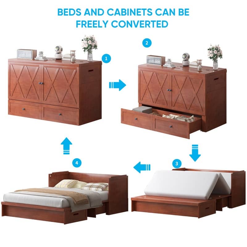 Mixoy Queen Size Murphy Bed with Charging Station & Storage Drawer,Space-Saving Design,Optional Mattress