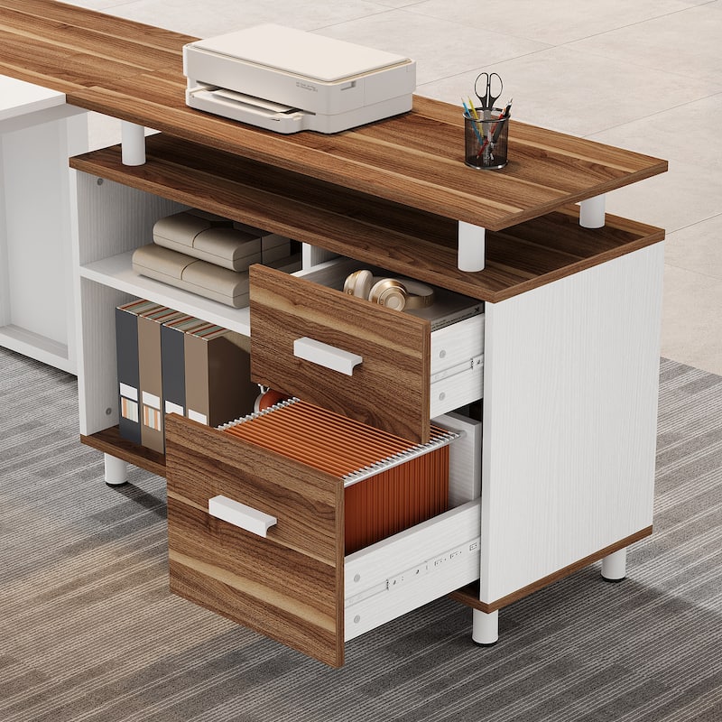 63-Inch L-Shaped Executive Desk with Storage Shelves