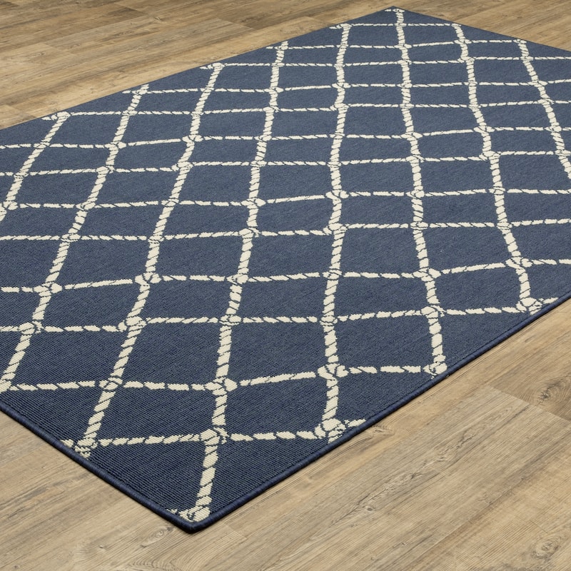 Miramar Nautical Rope Lattice Navy/ Ivory Indoor/Outdoor Area Rug-
