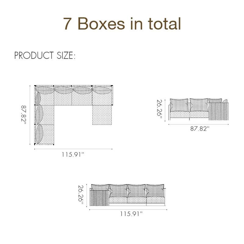 PURPLE LEAF Sanori Outdoor Sectional Sofa Patio Furniture Sets with Grey Ottoman and Cushion Sofas for Poolside Graden
