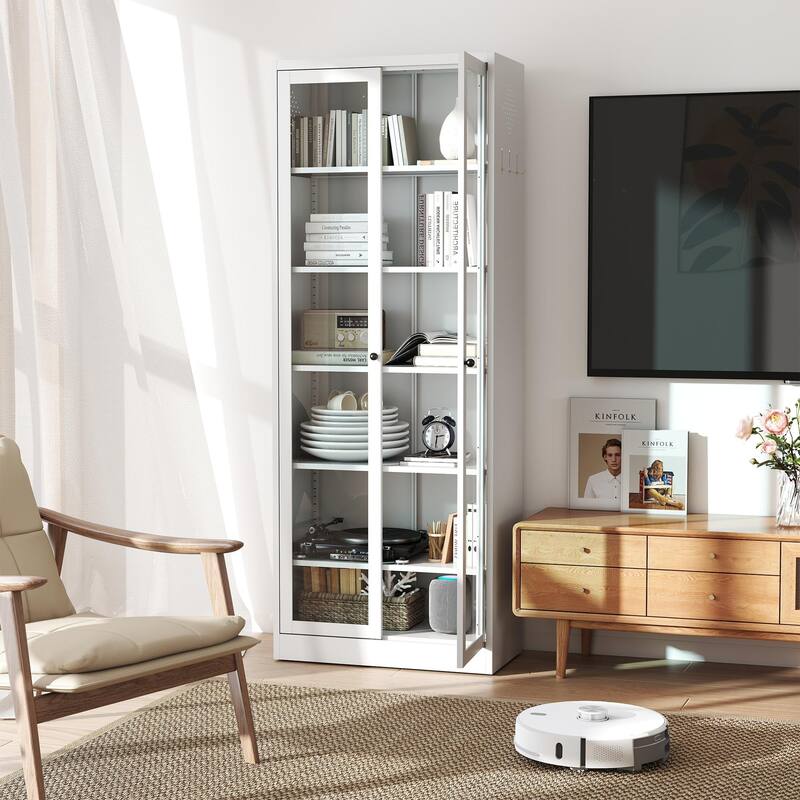 Anmytek 72 Inch White Metal Pantry Cabinet Freestanding Storage with 5 Adjustable Shelves