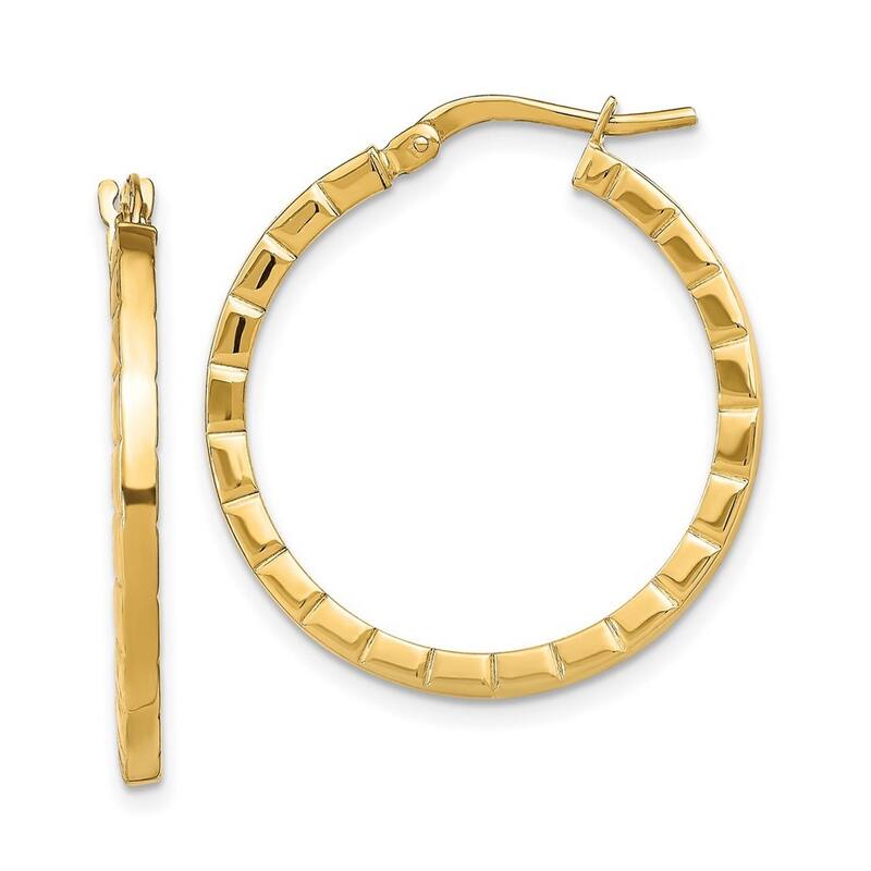 Curata 14k Yellow Gold Large Striped Edge Hoop Earrings - 27.1x26mm