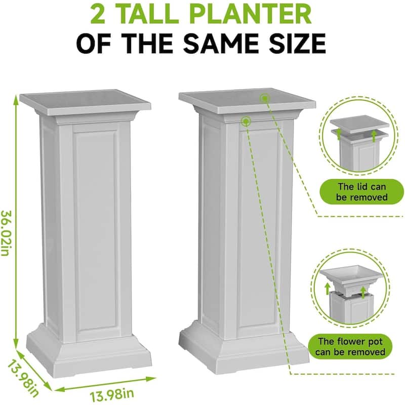 36in Tall Planters Outdoor Set of 2 Resin Planter,Modern Design Garden Bed, Weddings Events Home Decor