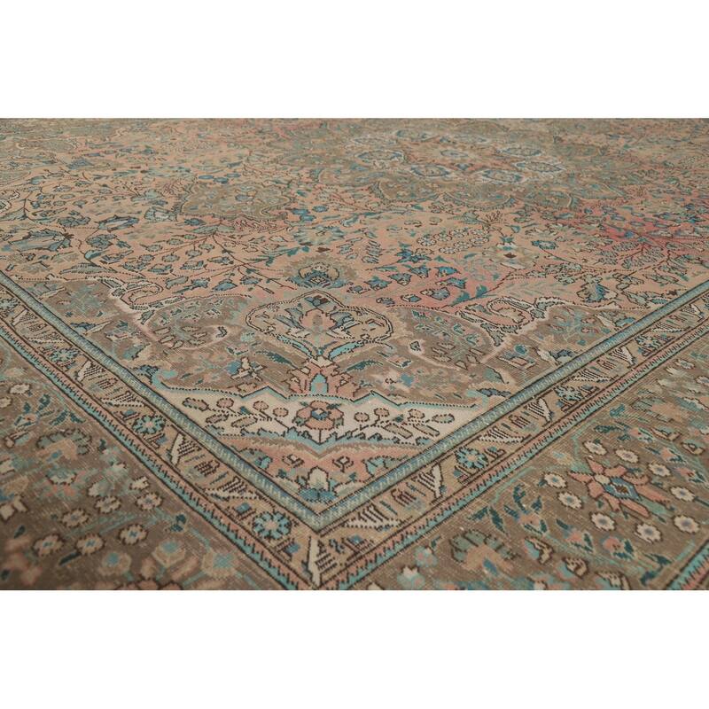 Pink Floral Tabriz Persian Area Rug Handmade Wool Carpet - 9'7" x 13'0"