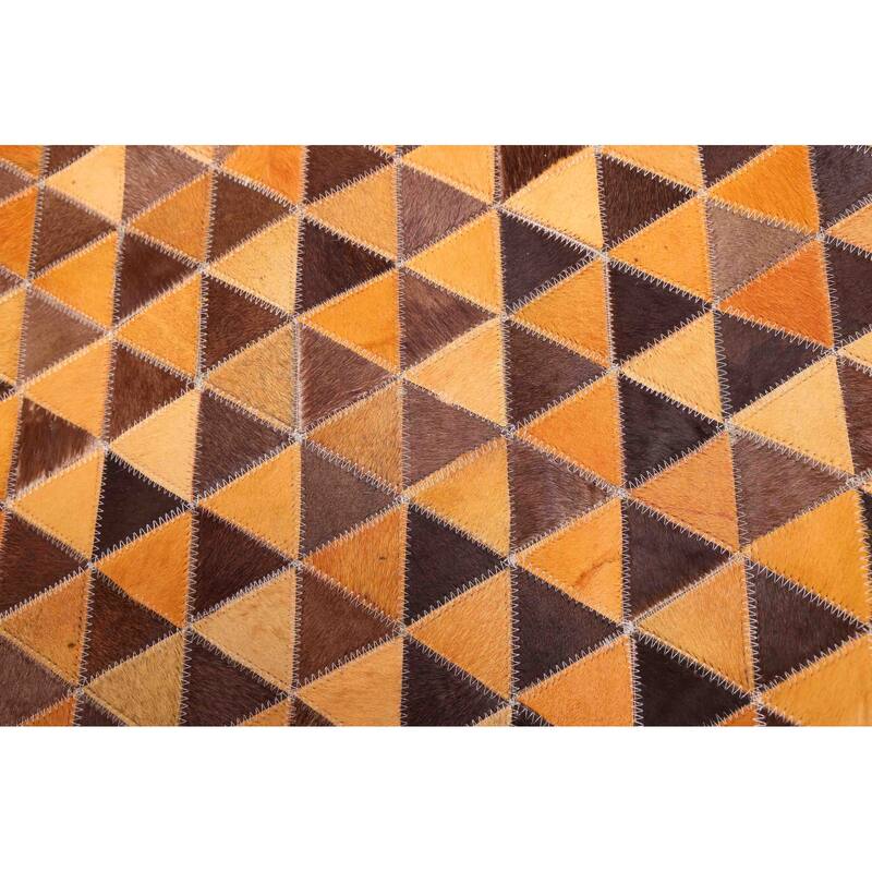 ECARPETGALLERY Handmade Cowhide Patchwork Orange Leather Rug - 5'0 x 7'11