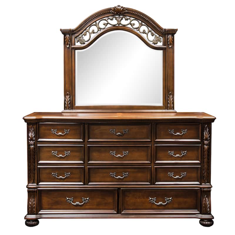 Ulis Traditional Cherry 2-piece 11-Drawer Dresser and Mirror Set by Furniture of America