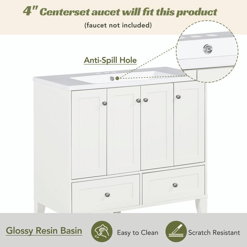 36'' Freestanding Bathroom Vanity with Resin Sink Combo