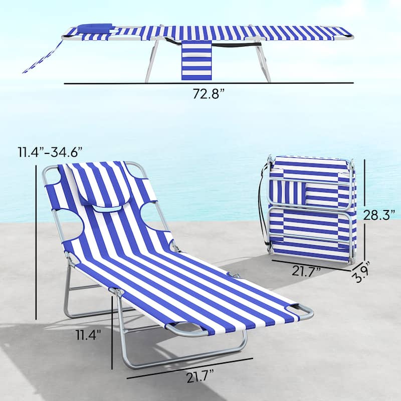 Outsunny Chaise Lounge Chair Outdoor Set of 2 with Face Arm Hole, 5-Position Reclining Face Down Tanning Chair with Carry Strap