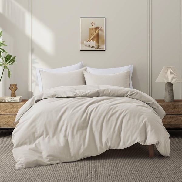 slide 2 of 36, Flax Linen Cotton Blend Duvet Cover Set, Durable, and Moisture-Wicking, 3 Piece Bedding Set