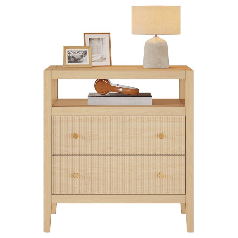Nightstand with Drawer, Bedside Table with Open Storage Shelf, Living Room Bedroom Accent Side Table
