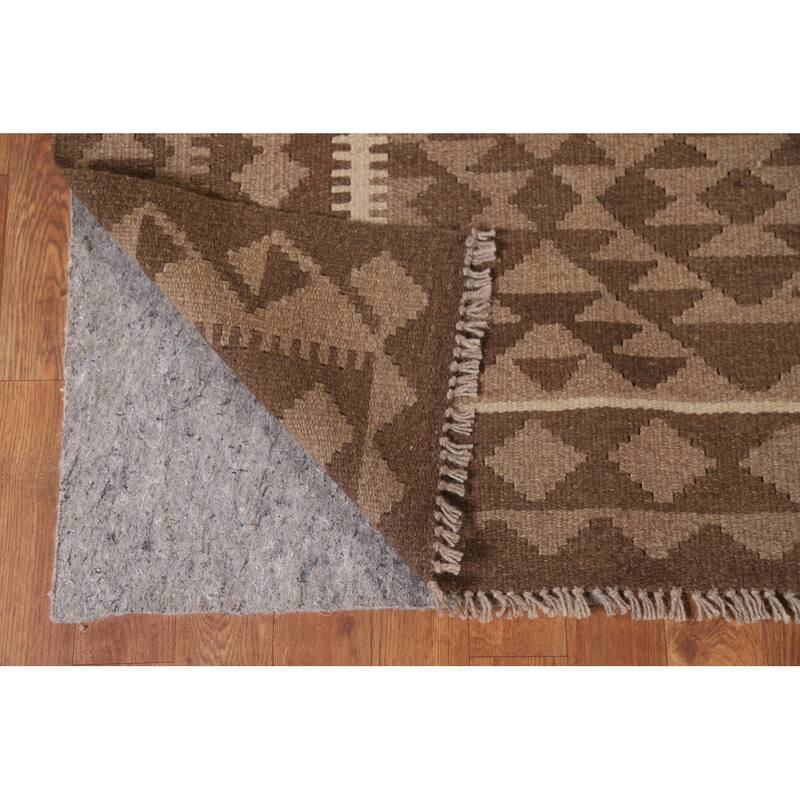 Hand Woven Oriental 100% Wool Carpet Southwestern Geometric Brown Kilim Area Rug - 10' 0'' X 6' 7''