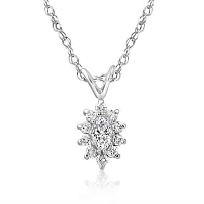 1/2CT Marquise Halo Pave Diamond Solitaire Pendant White Gold