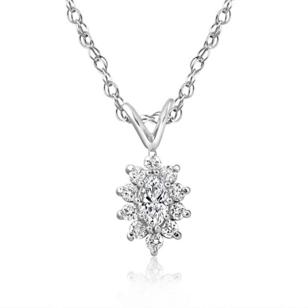 1/2CT Marquise Halo Pave Diamond Solitaire Pendant White Gold