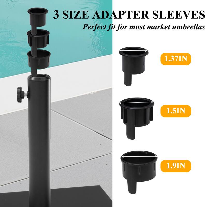 9-Piece Outdoor Patio Dining Set Wood Like Aluminum Umbrella Hole Table with Stackable Chairs, Market Umbrella and Base