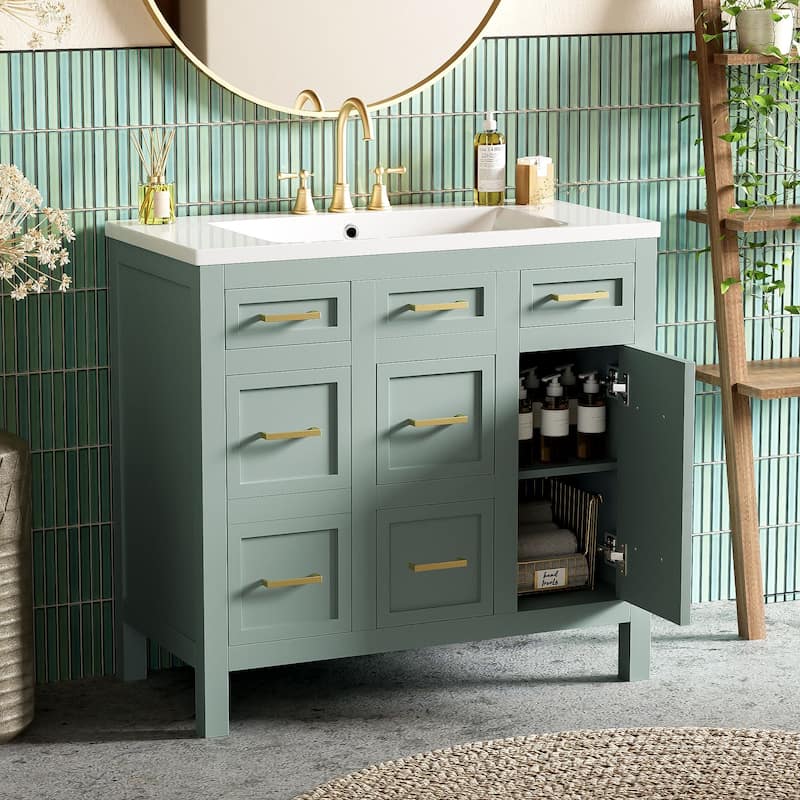 Modern 36-Inch Free-Standing Vanity with Stain-Resistant Resin Sink & Ample Storage