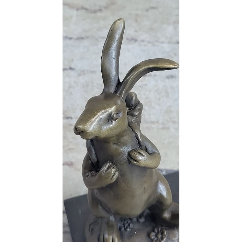 Signed Original Milo Bunny W. Basket Of Flower Bronze Art Decor Sculpture Figure