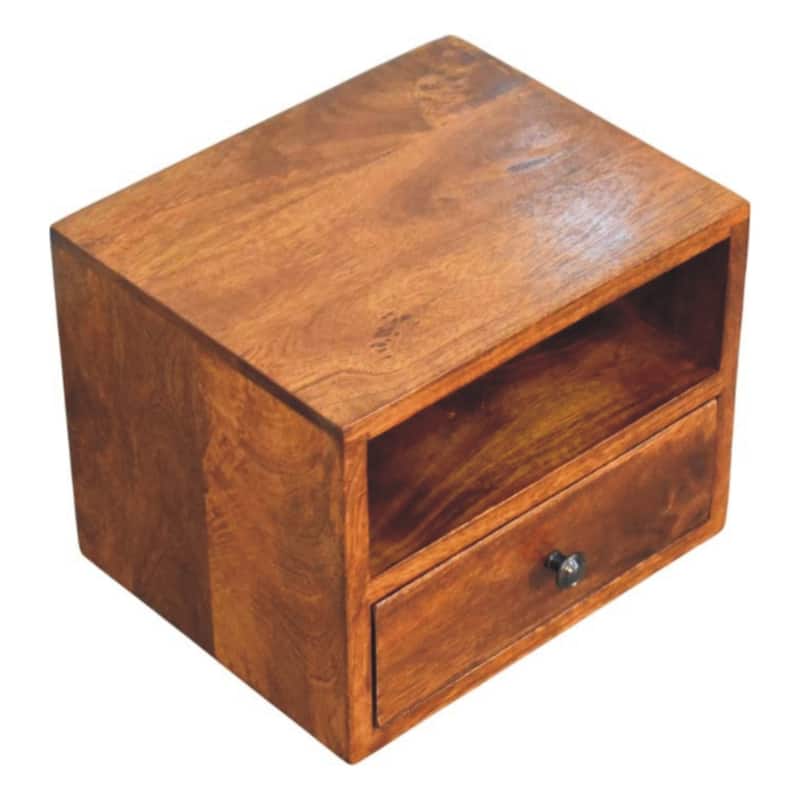 HomeRoots 12" Chestnut Solid Wood Square One Drawer Floating Nightstand